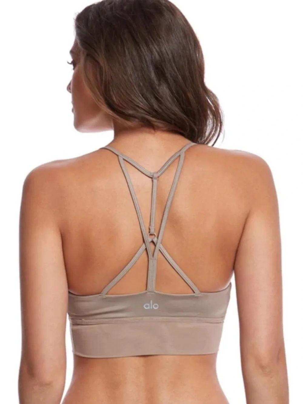ALO Yoga Lavish Strappy Sports Bra in Taupe Size L